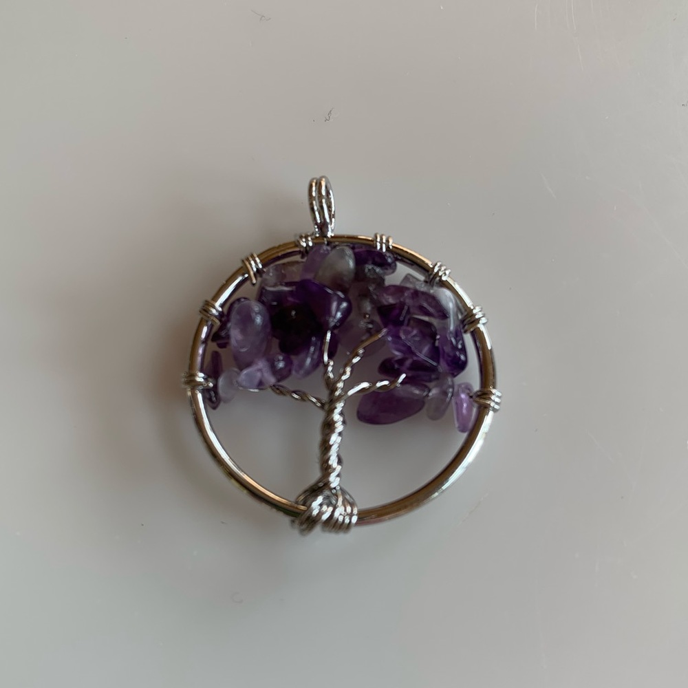 Purple natural stone tree of life charm